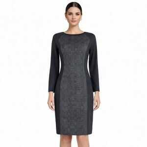 MaxMara Wool Blend Houndstooth Sheath Mini Dress Gray Size S